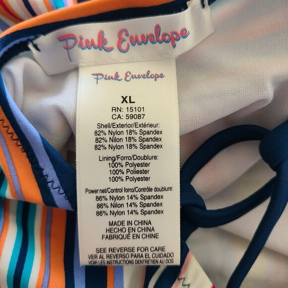 Pink Envelope One Piece Swimsuit Striped Multicolor Swimsuit Size XL - Picture 5 of 6